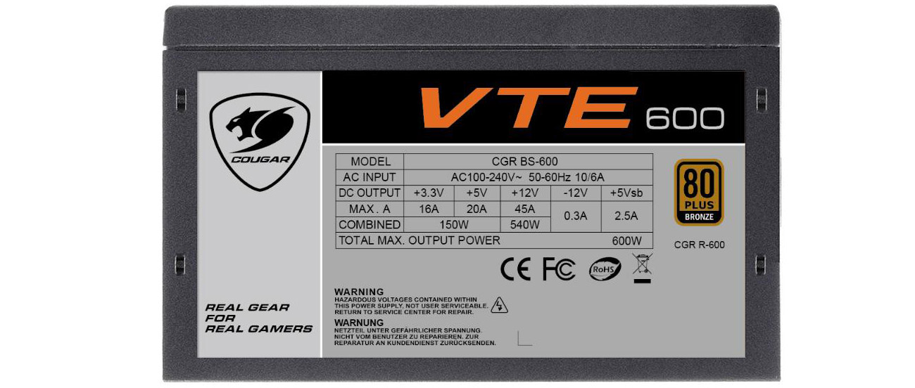 Cougar VTE 600W 80 Plus Bronze - Zasilacze do komputera - Sklep ...